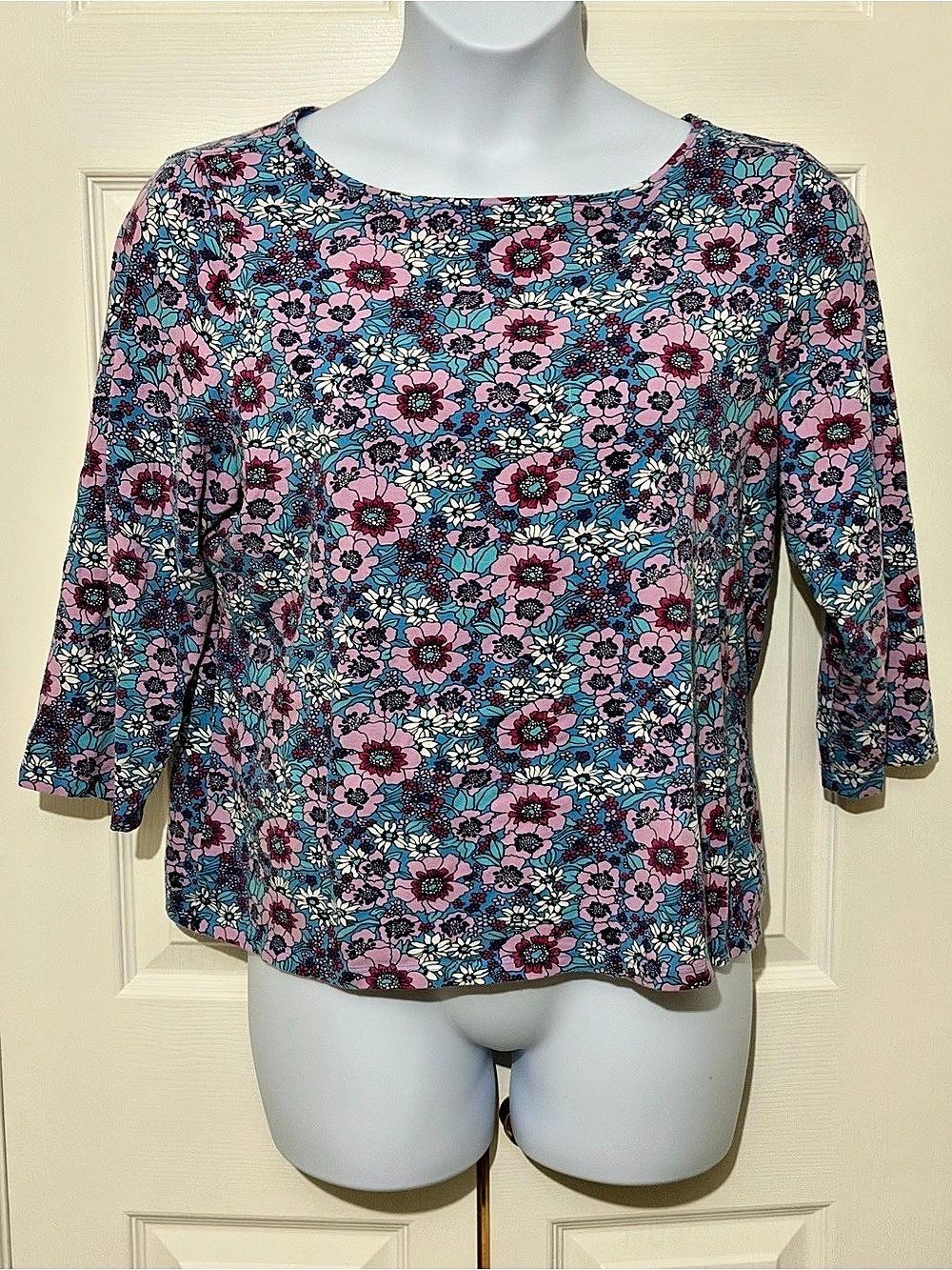 Talbots Floral Blouse in Blue & Pink Size XL